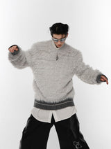 Minimalist-Chunky-Knit-Sweater---Oversized-Metal-Trim-Pullover-Light-Gray