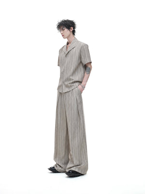 Khaki Striped Cuban Collar Shirt & Trousers - product image 1