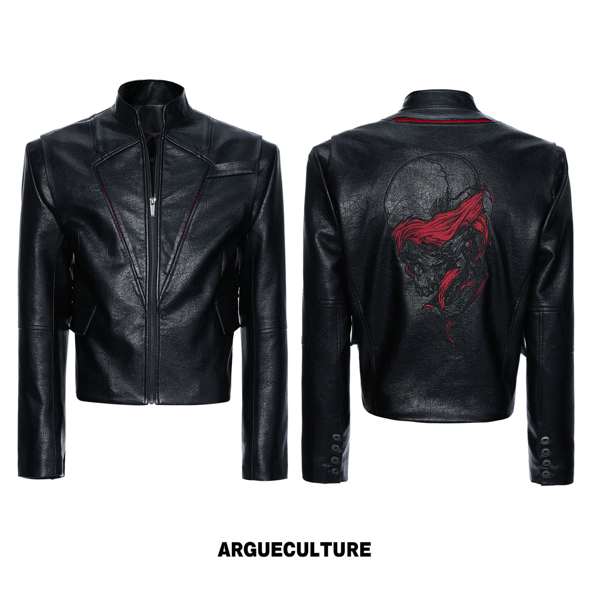 Black Red Skull Deconstructed PU Jacket - variant image 6
