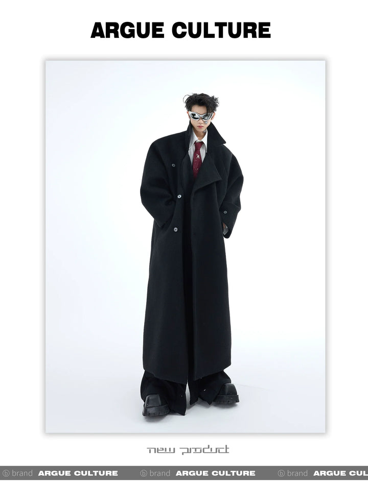 Men¡¯s Wool Coat with Drop Shoulder Design & Back High Slit - ArgueCulture