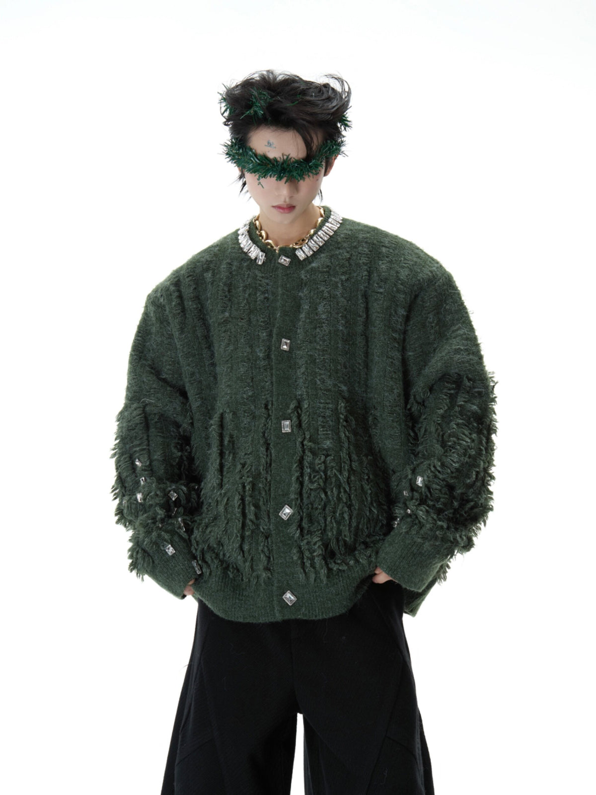 Rhinestone Distressed Knit Cardigan - product image 4