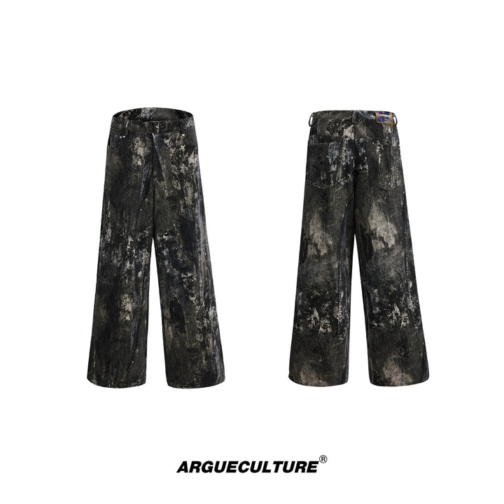 Splatter Paint Denim Jeans with Gradient Wash and Metal Accents - ArgueCulture