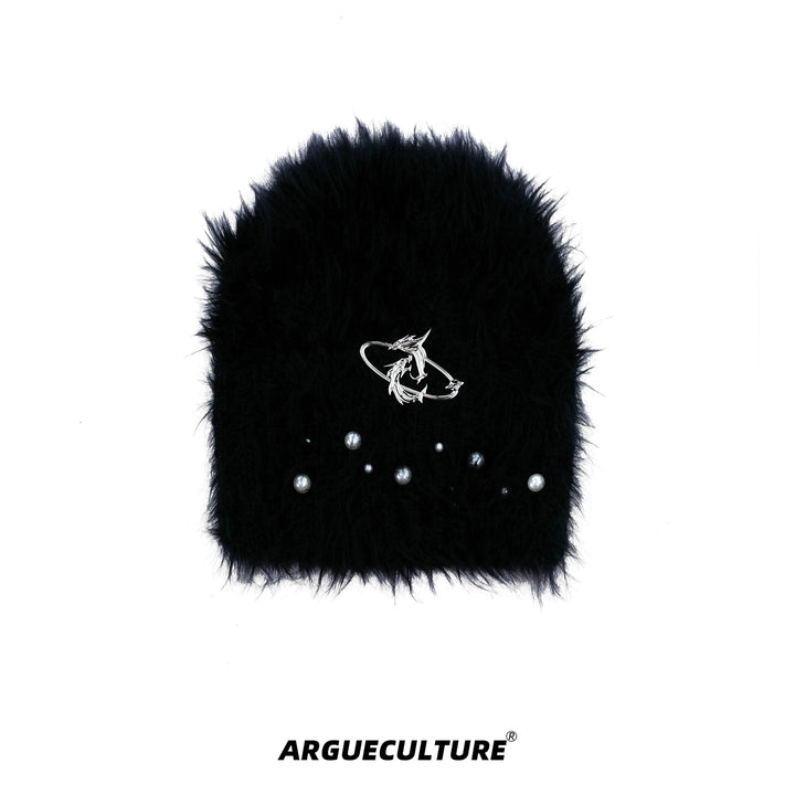 Winter Beanie with Fluffy Mohair and Metal Logo for Men and Women - ArgueCulture