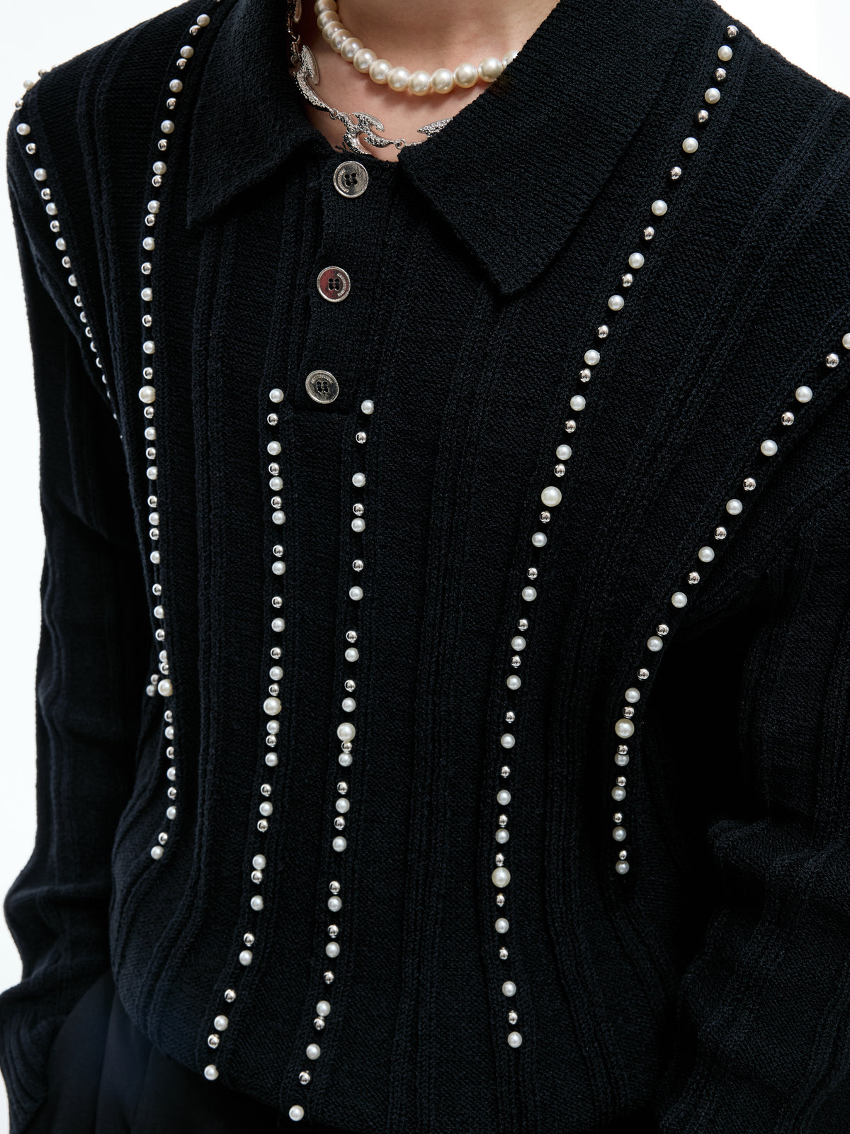 Pearl-Trim Knit Polo Shirt - product image 2