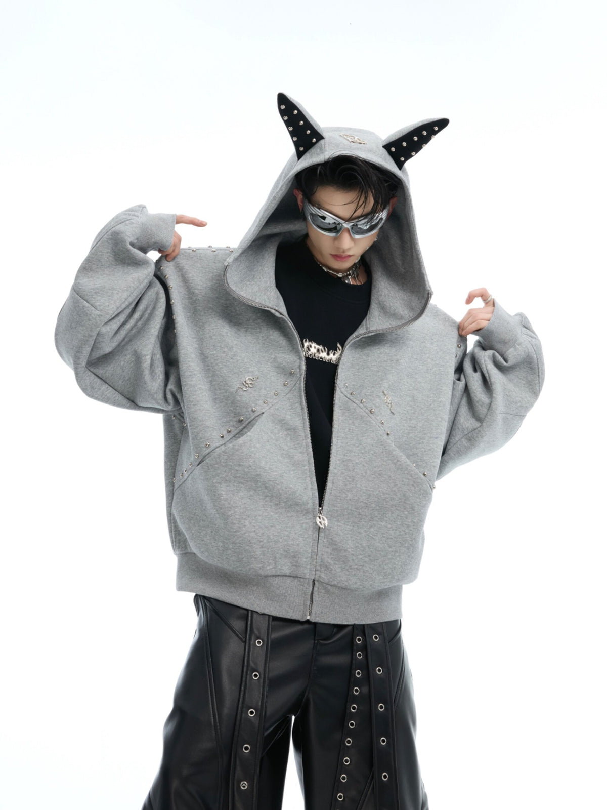 Doberman-Ear Rivet Zip Hoodie - product image 1