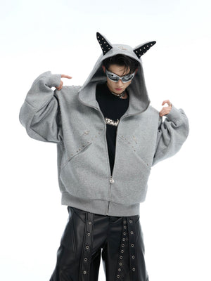 Doberman-Ear Rivet Zip Hoodie - product image 1