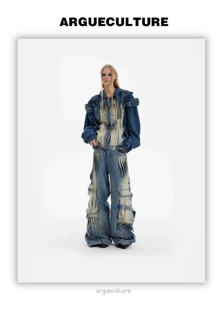 Hooded Denim Set with Straps and Post-Apocalyptic - ArgueCulture