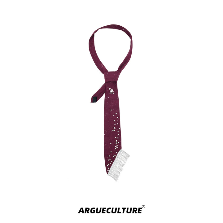 Metal Studded Tie with Tassel Chain and Sparkling Elements - ArgueCulture