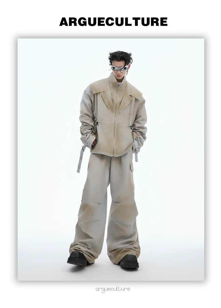 Deconstructed Ink-Splash Faux Two-Piece Jacket and Cargo Pants Set - ArgueCulture