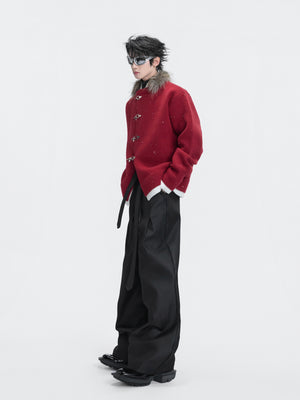 Shimmer Knit Cardigan with Fur Collar - product image 1