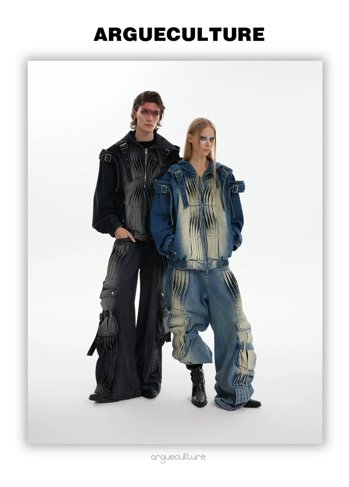 Hooded Denim Set with Straps and Post-Apocalyptic - ArgueCulture