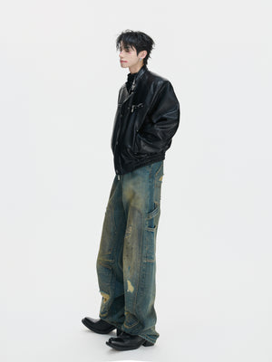 Washed Distressed Patchwork Straight-Leg Jeans - product image 4