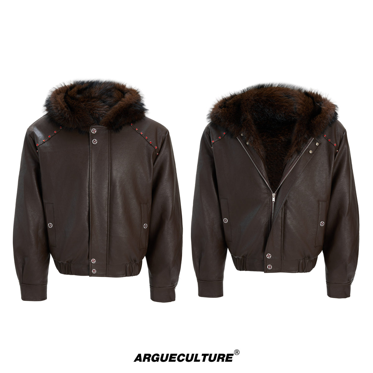 Fleece-Lined Faux Leather Hooded Jacket - product image 5