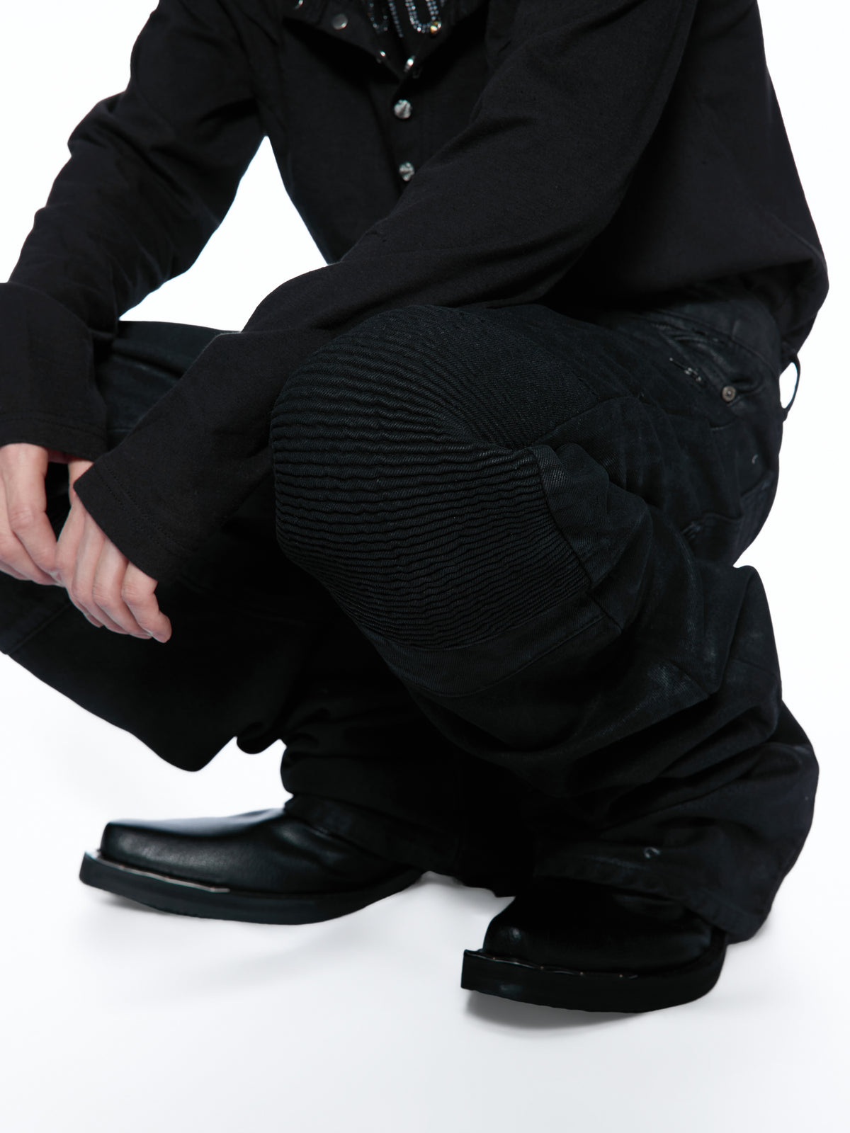 Wax-Coated Deconstructed Straight-Leg Jeans - product image 3
