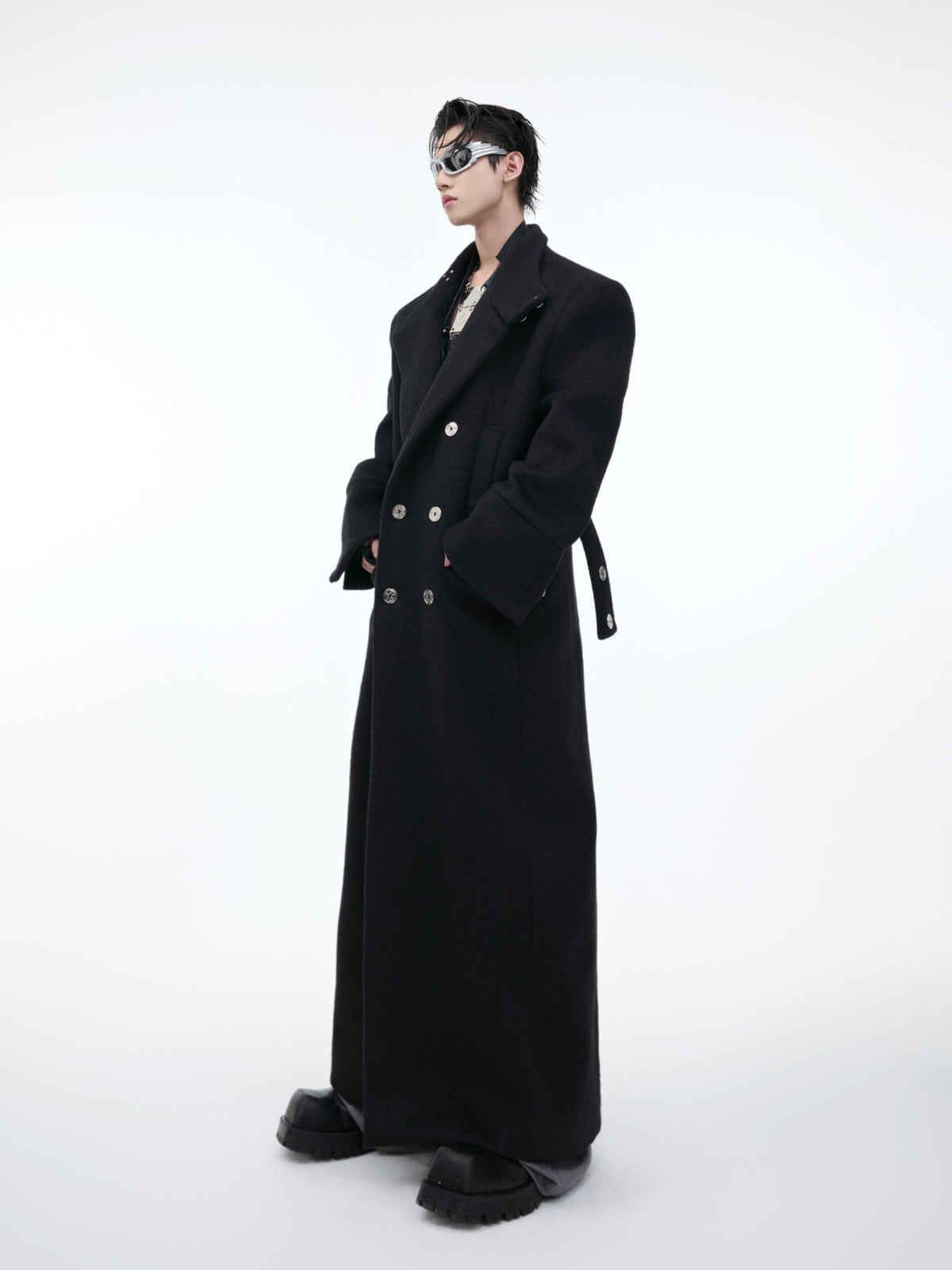 Metal Buckle Stand-Collar Long Coat - product image 1