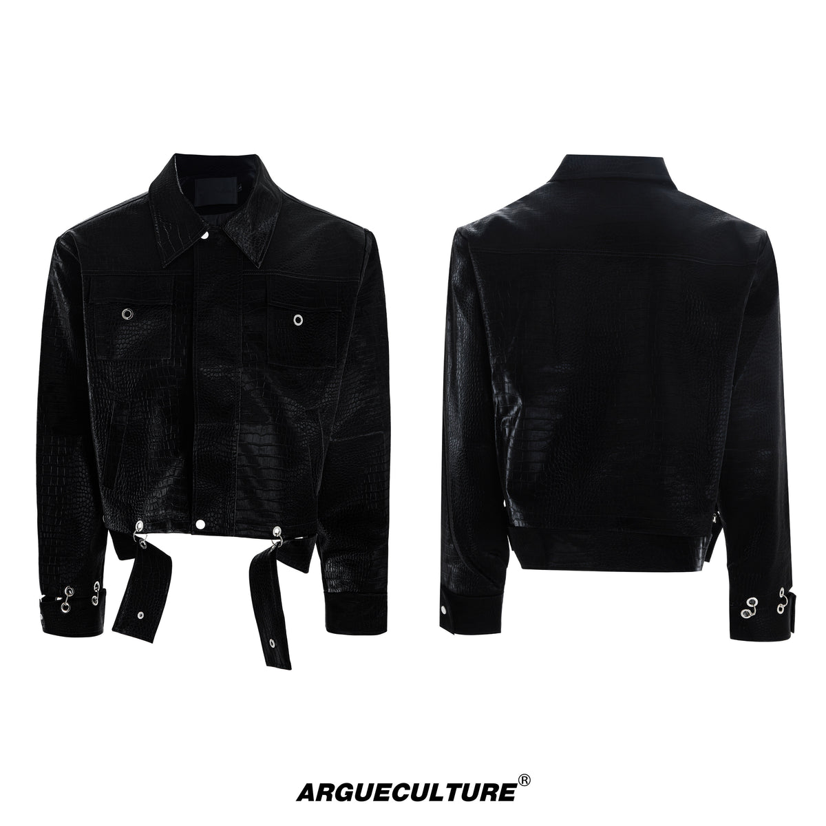 Crocodile-Texture Cropped PU Jacket - product image 5