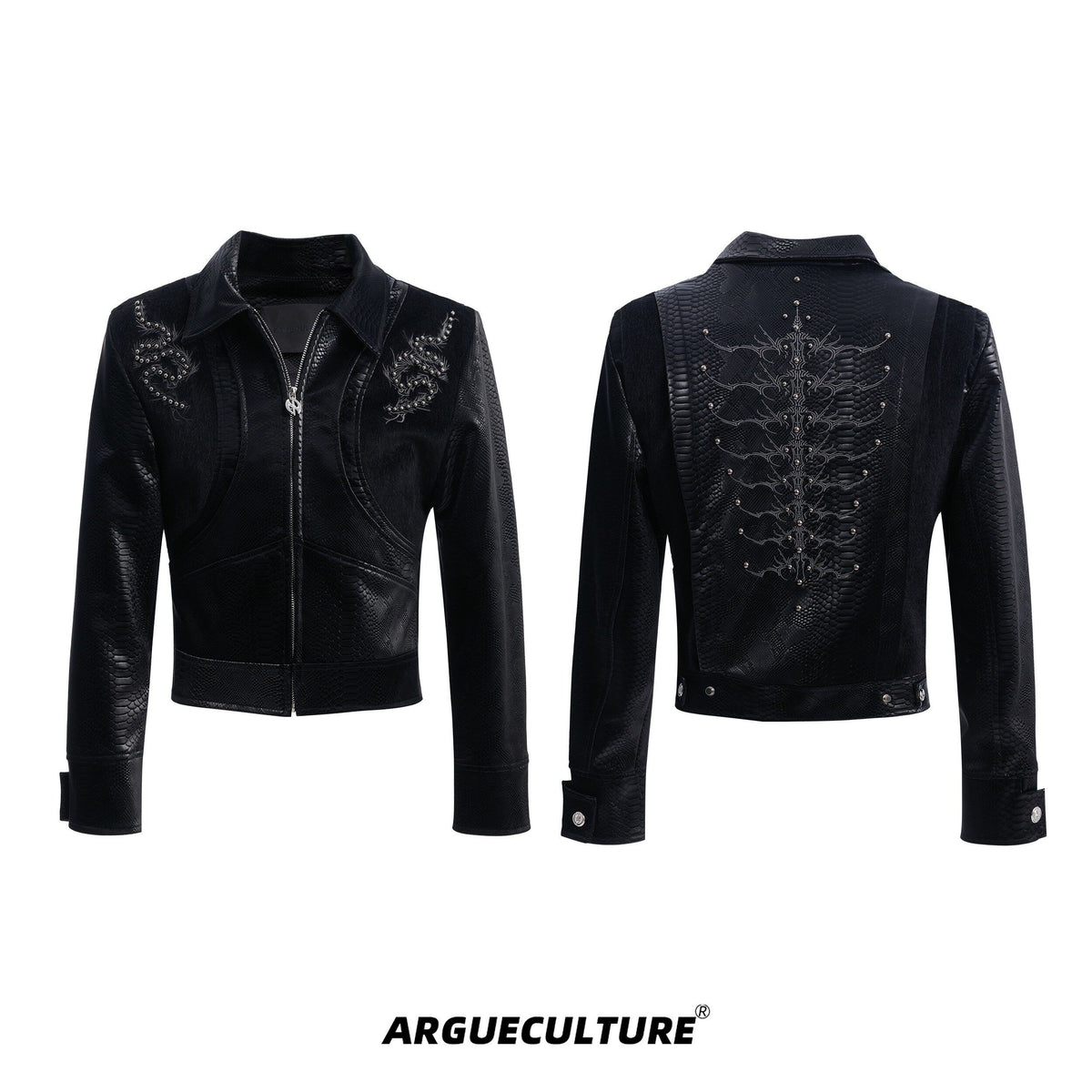 Snake-Texture Studded Cropped Jacket - product image 5
