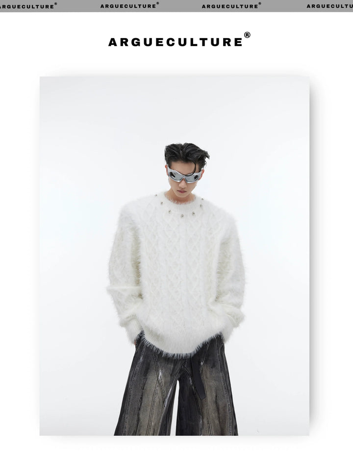 Oversized Knit Sweater with Metal Button Embellishments - ArgueCulture