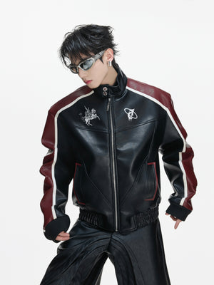 Embroidered Shield Faux Leather Jacket - product image 1