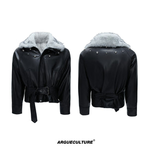 Faux Leather Fur-Collar Short Jacket - product image 5