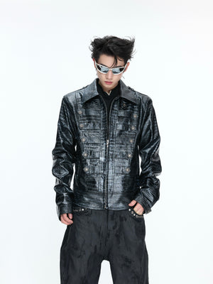 Croc-Texture Faux Leather Jacket - product image 2
