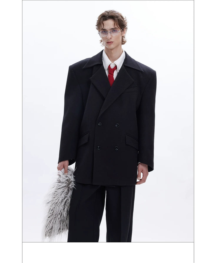 Detachable Fur Collar Double-Breasted Suit Jacket for Men - ArgueCulture