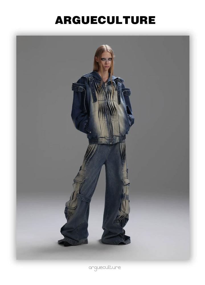 Hooded Denim Set with Straps and Post-Apocalyptic - ArgueCulture