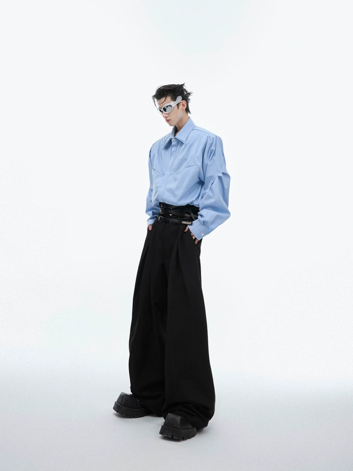 Double-Layer Collar Deconstructed Pleated Design Oversized Shirt - ArgueCulture