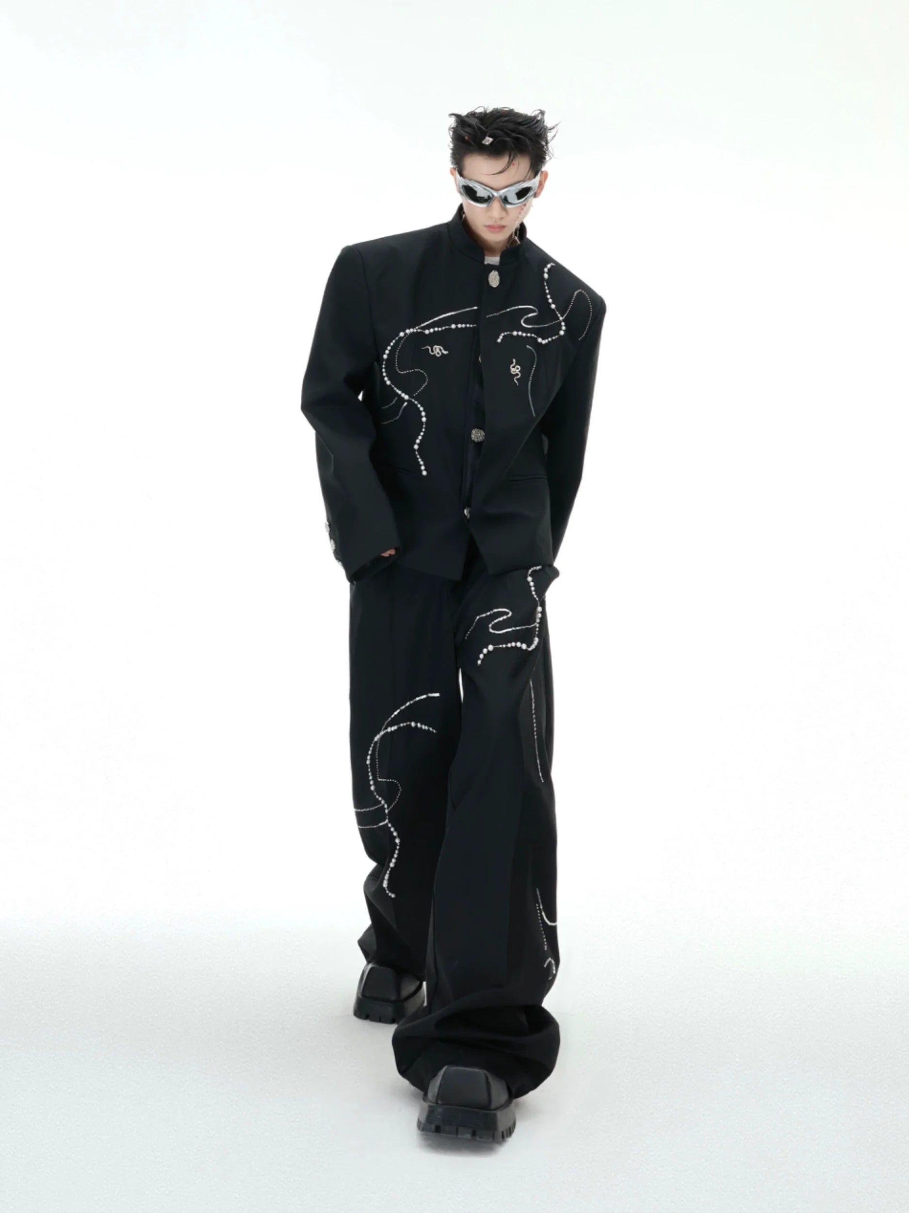 Chinese New Year Snake Pattern Blazer & Wide-Leg Pants ¨C Luxury Streetwear - ArgueCulture