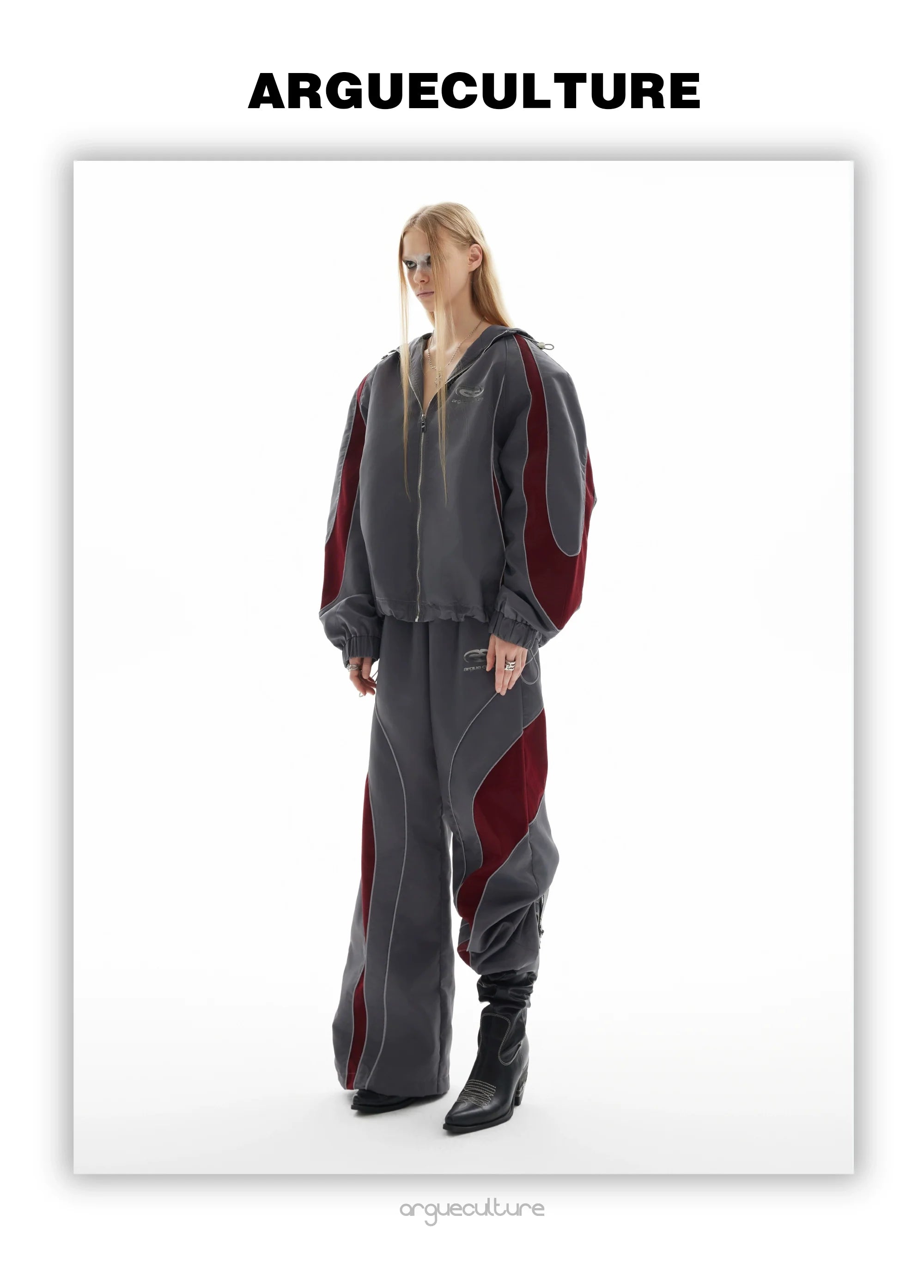 Reflective Tracksuit with Faux Leather Panels ¡§C Futuristic Contrast Hoodie Set - ArgueCulture