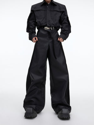 Matte PU Pleated Straight-Leg Pants - product image 1