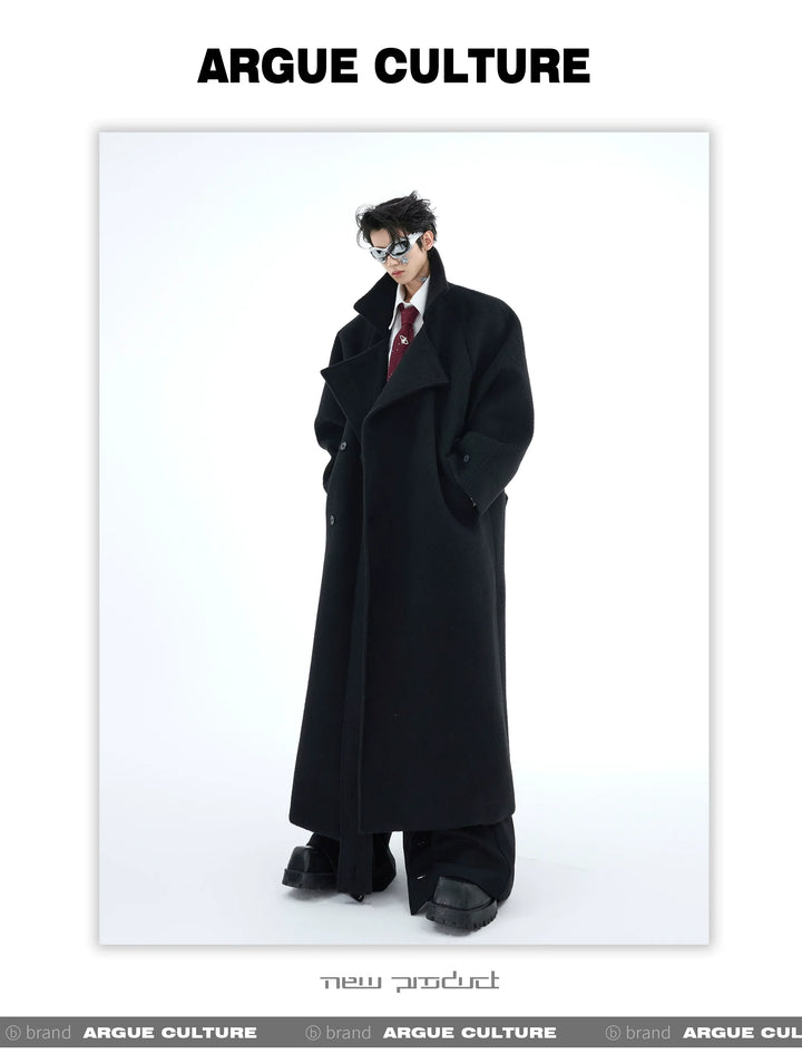 Men¡¯s Wool Coat with Drop Shoulder Design & Back High Slit - ArgueCulture