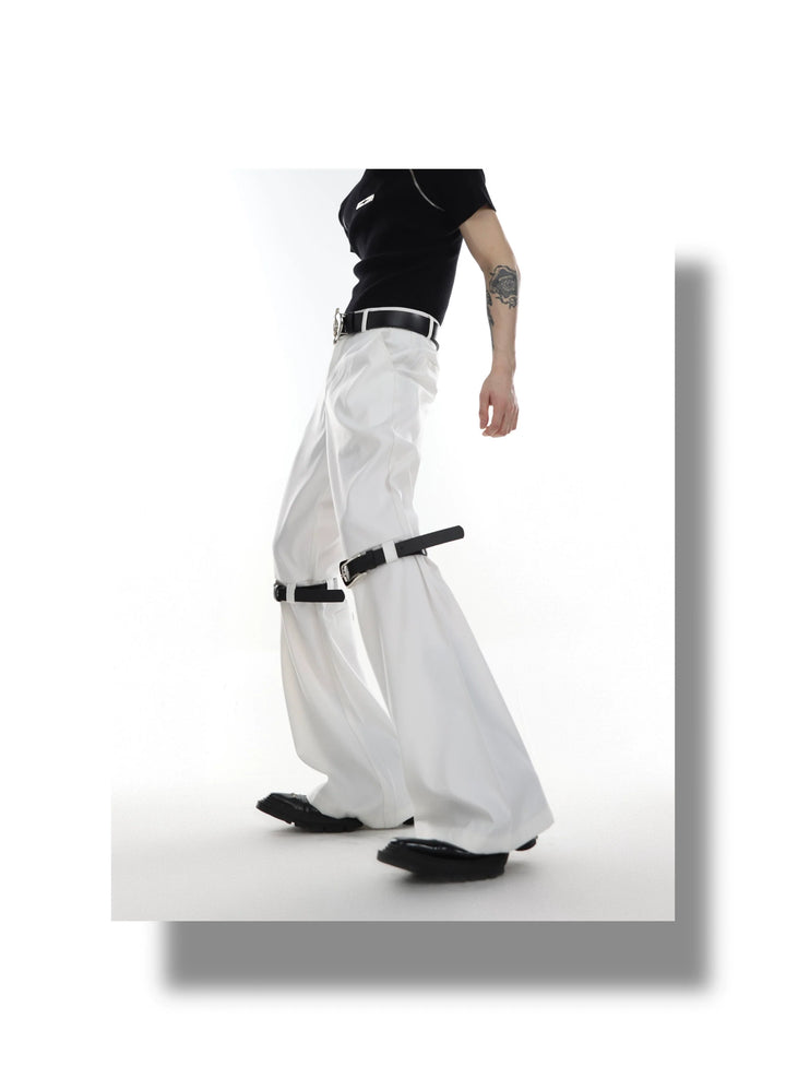 Versatile Trousers with Belt Patchwork and Metal Button Detail - ArgueCulture