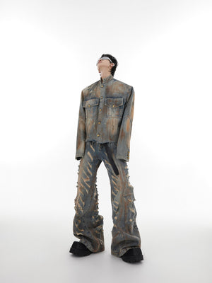 Distressed Denim Jacket & Flare Pants - product image 1