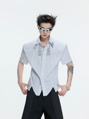 Asymmetric Shoulder-Pad Stripe Shirt - product image 2