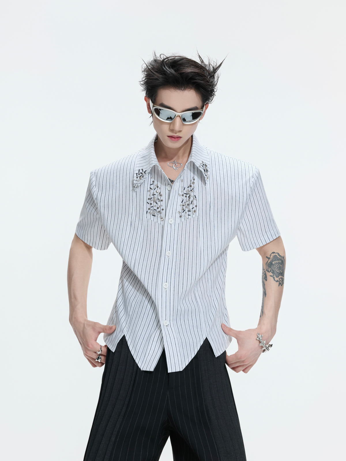 Asymmetric Shoulder-Pad Stripe Shirt - product image 2