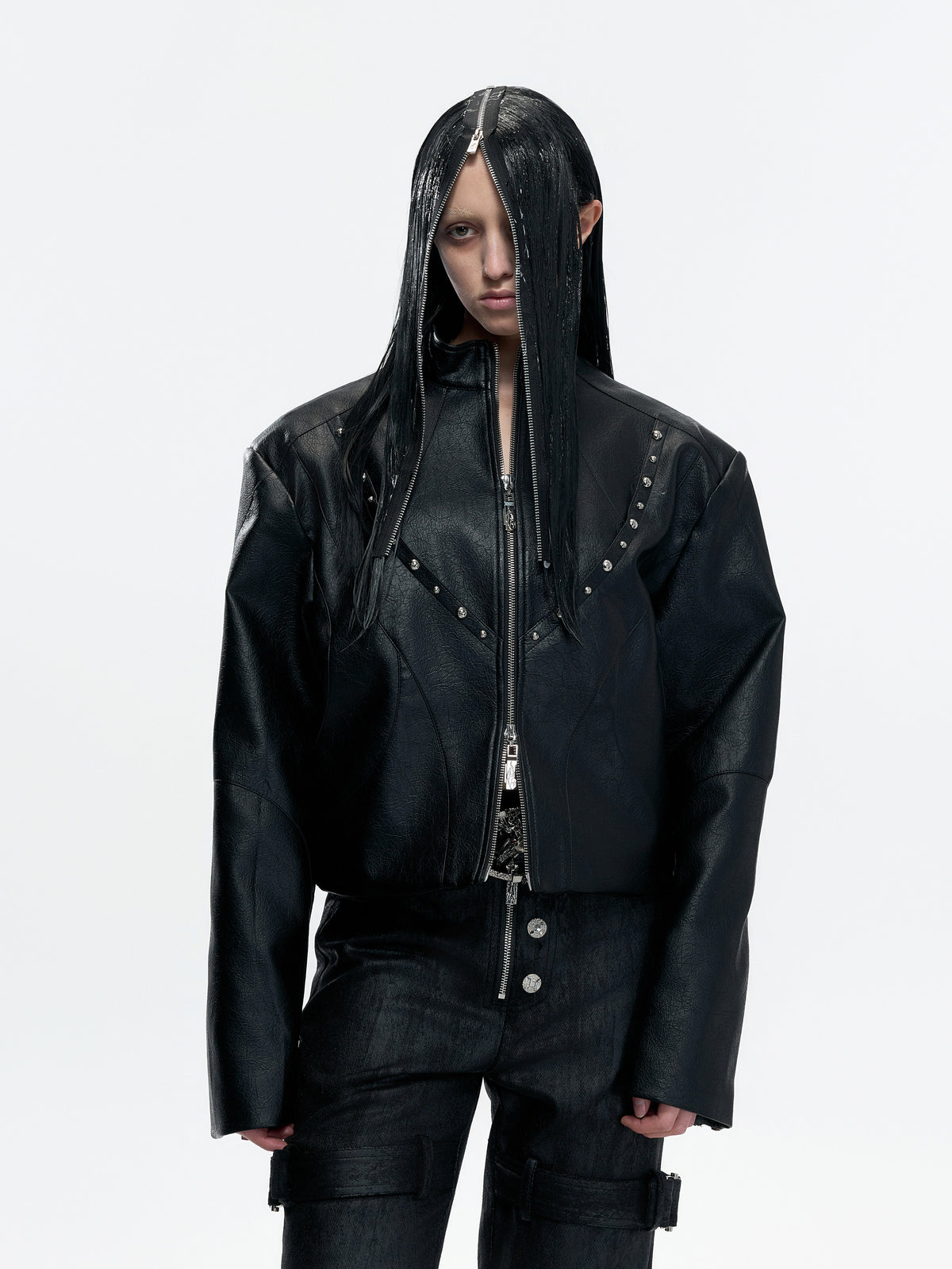 Cropped Matte Faux Leather Rivet Jacket - product image 1