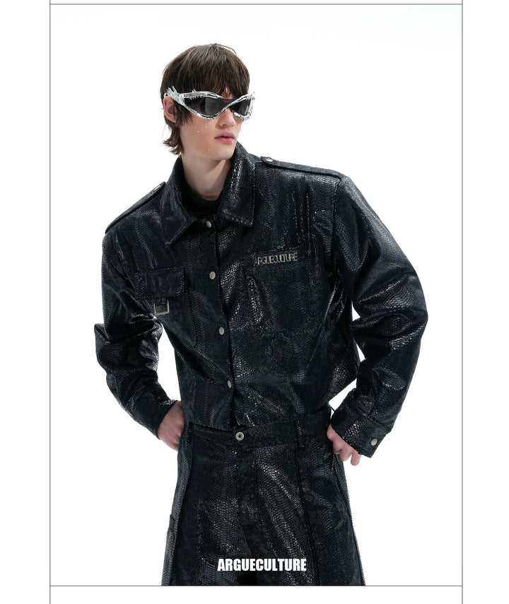 Liquid Texture Crocodile-Pattern Glossy Jacket – High-Fashion Streetwear - ArgueCulture