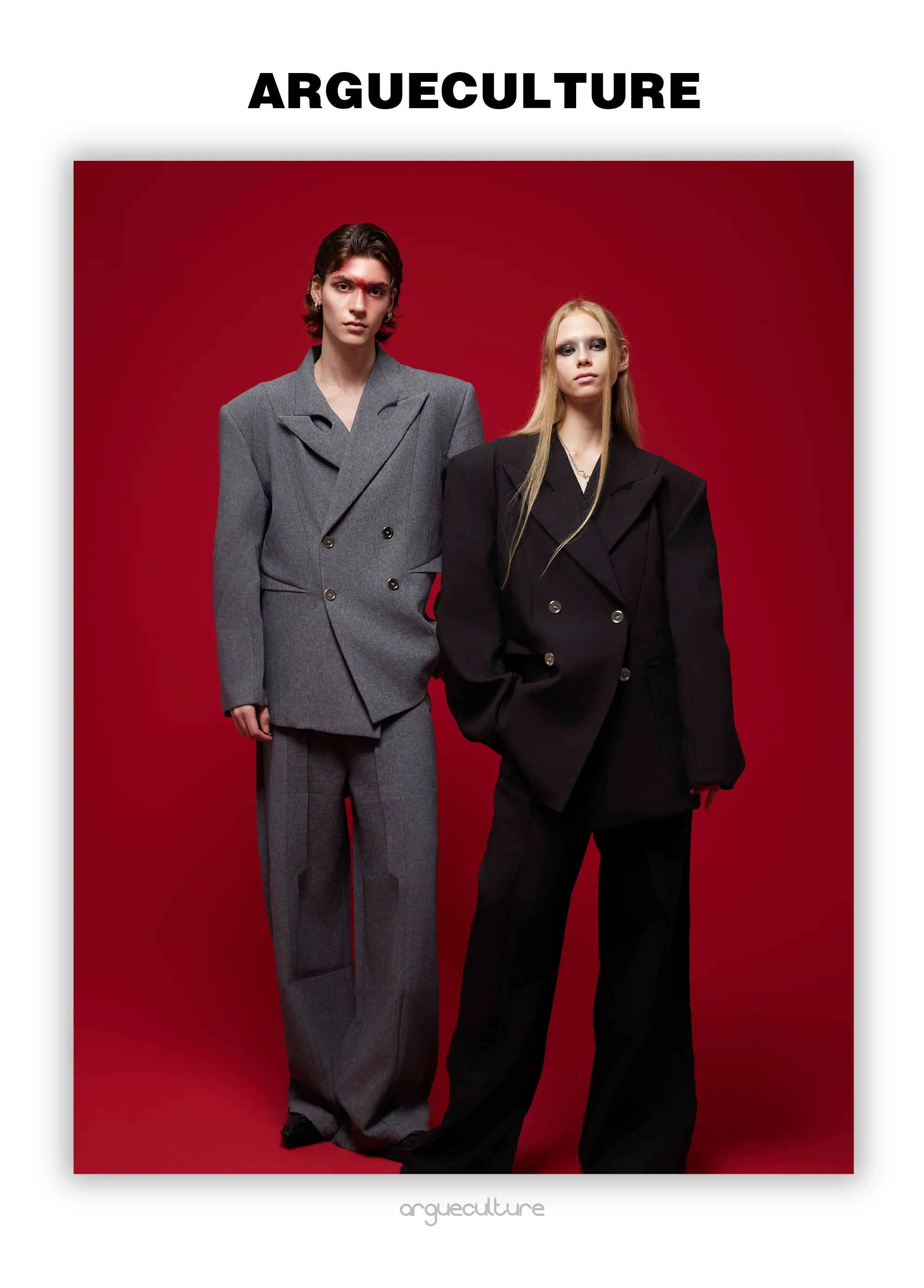 Asymmetrical Collar Blazer with Textured Fabric ¡§C Deconstructed Suit Set - ArgueCulture