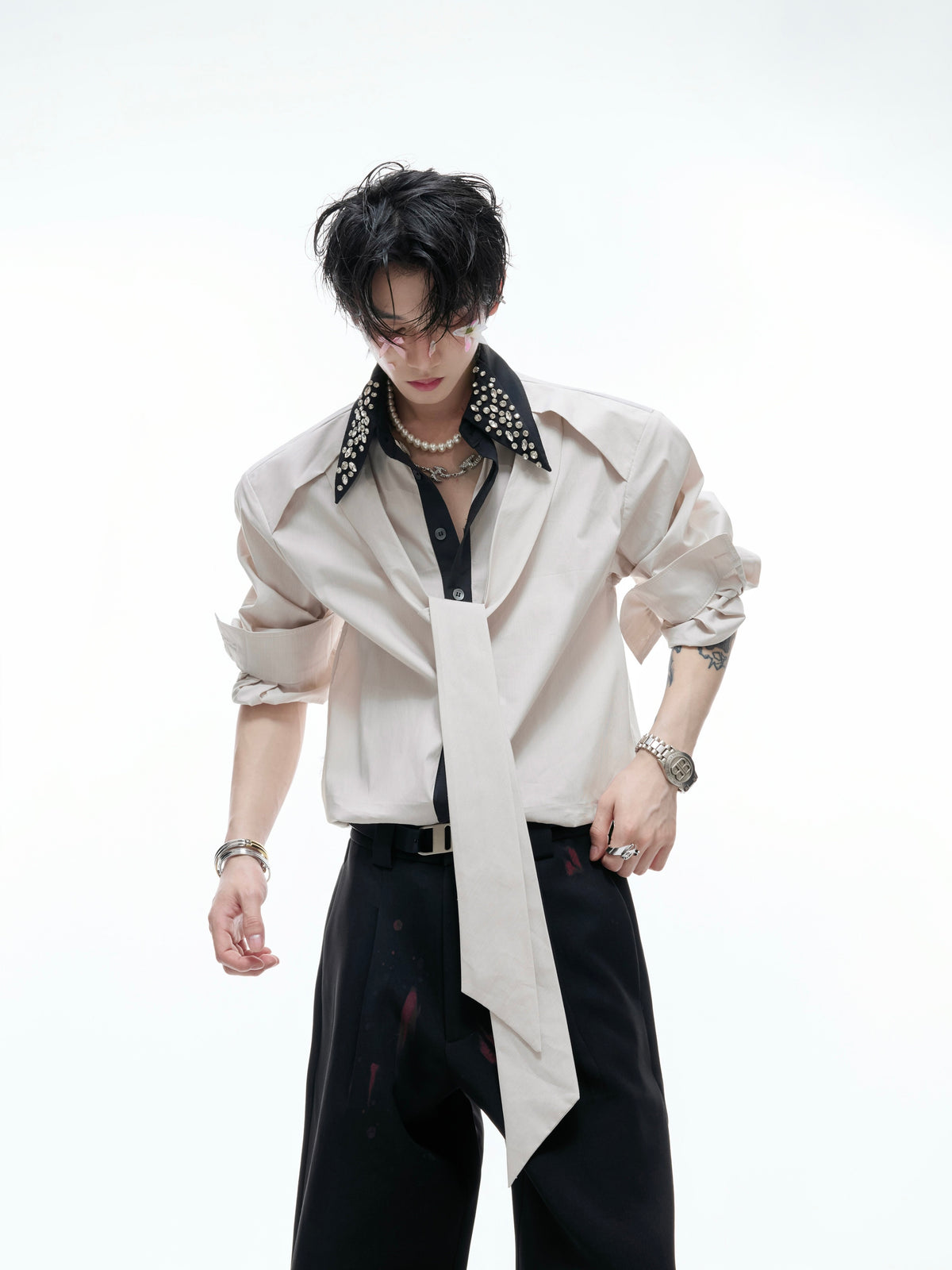 Rhinestone Contrast Streamer Shirt - product image 3