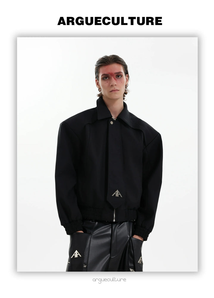 Cropped Jacket with Structured Collar and Faux Tie Design - ArgueCulture