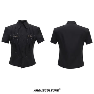 Pleated Waist-Cinched Short-Sleeve Shirt - product image 5