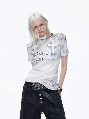 Distressed Cross Graphic Fitted T-Shirt - product image 1