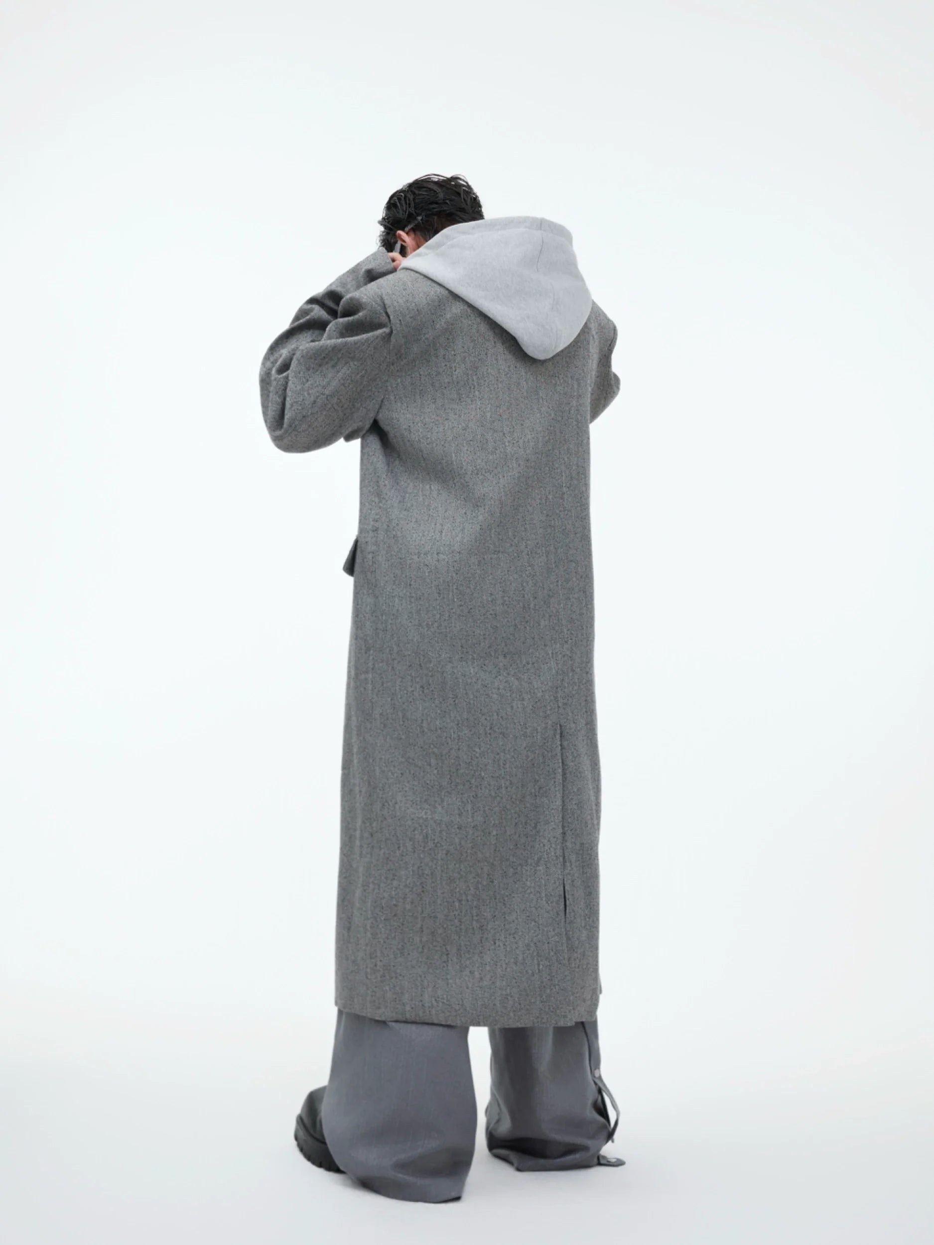 Men?¡¥s Oversized Wool Coat with Detachable Hoodie Metallic Logo Streetwear - ArgueCulture