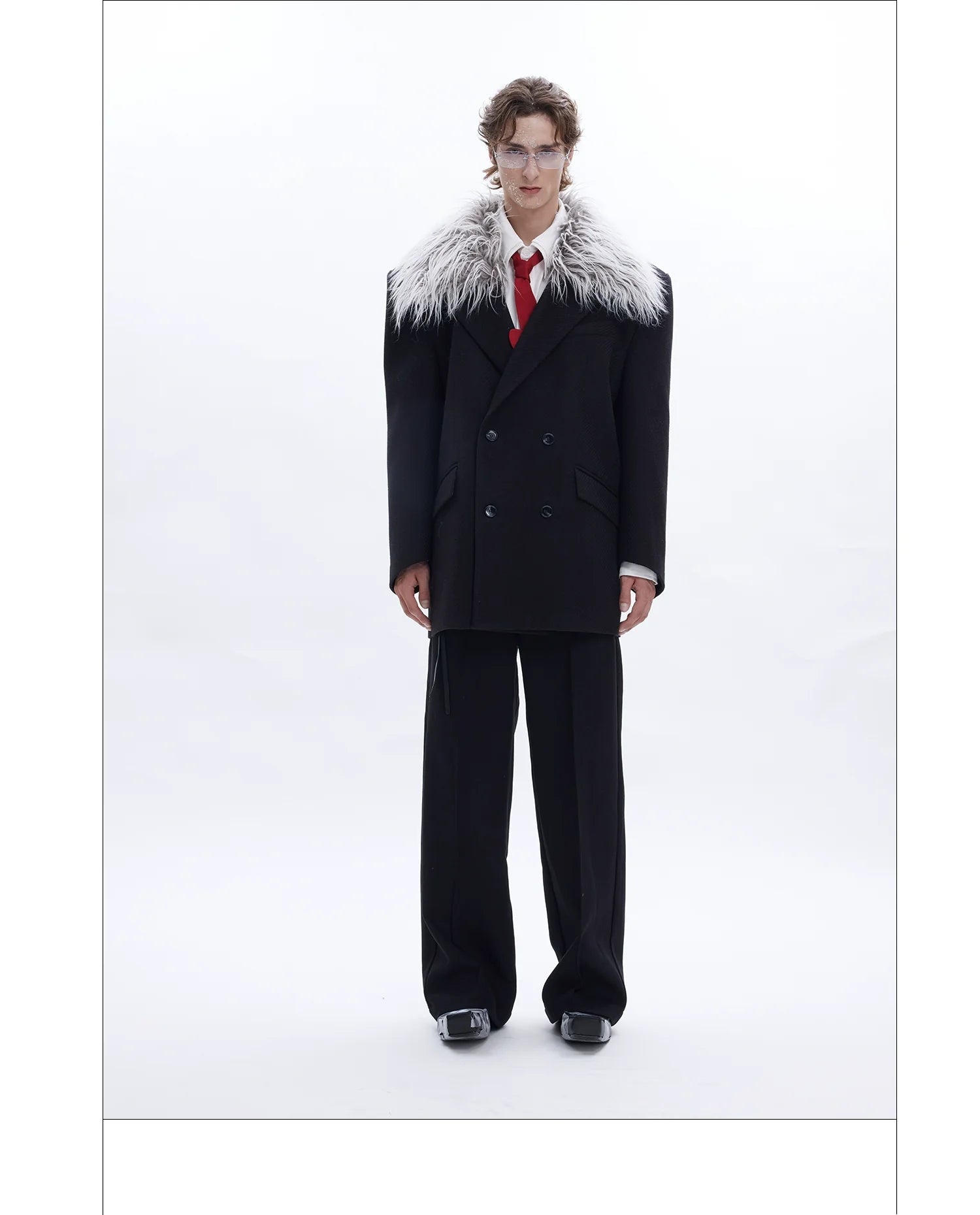 Detachable Fur Collar Double-Breasted Suit Jacket for Men - ArgueCulture
