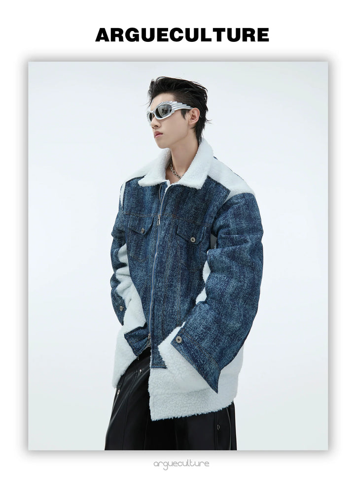 Shearling Denim Jacket ¨C Heavyweight Winter Coat with Faux Lambswool - ArgueCulture