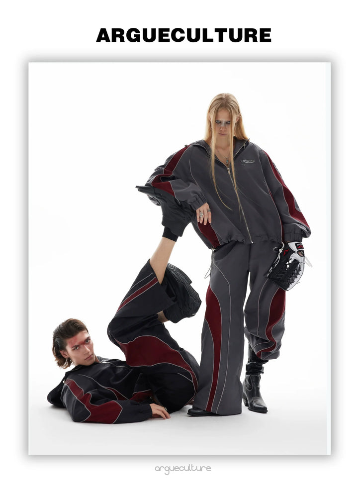 Reflective Tracksuit with Faux Leather Panels ¨C Futuristic Contrast Hoodie Set - ArgueCulture