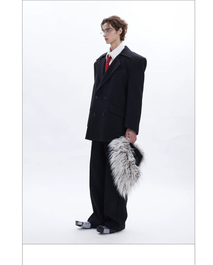 Detachable Fur Collar Double-Breasted Suit Jacket for Men - ArgueCulture