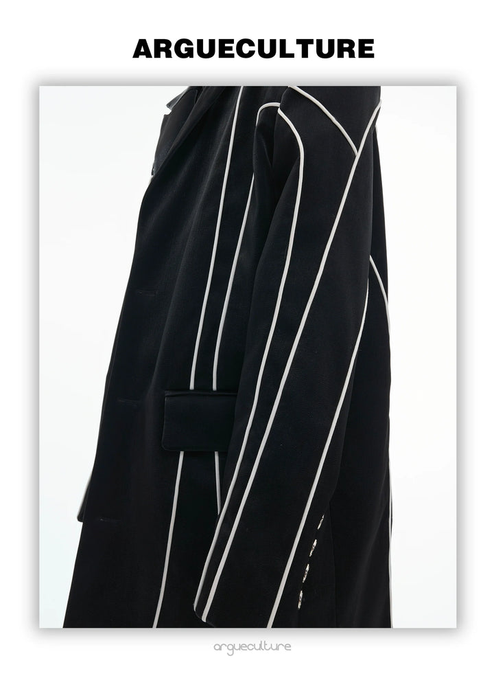 Reflective Strip Faux Leather Blazer with Shoulder Pads - ArgueCulture