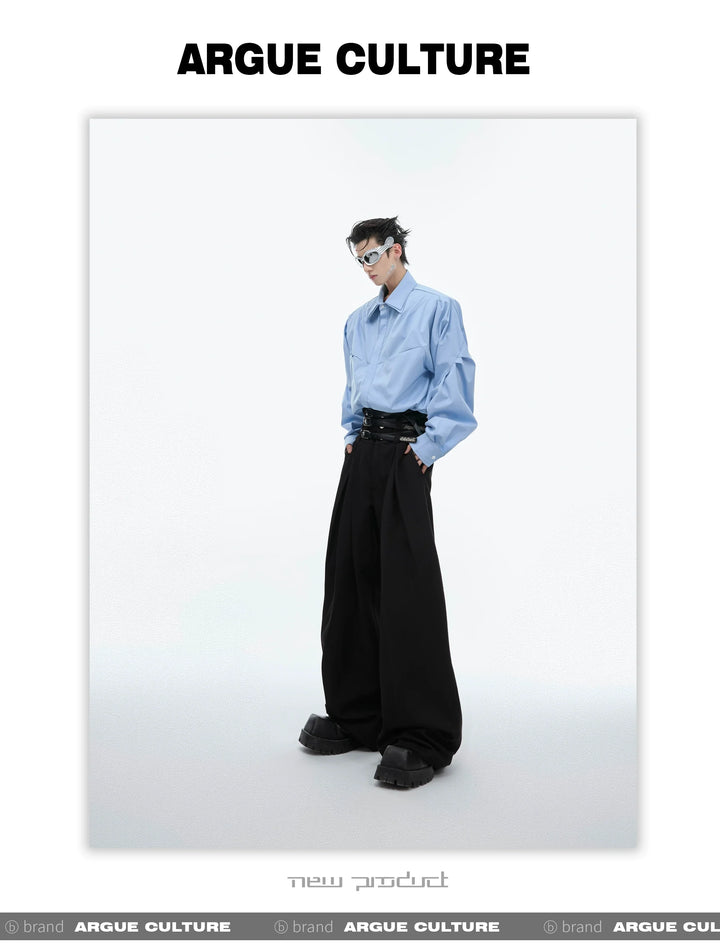 Double-Layer Collar Deconstructed Pleated Design Oversized Shirt - ArgueCulture